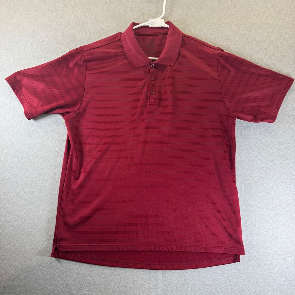 Adidas Mens Burgundy Red Striped Golf Polo Shirt Short Sleeve Size XL